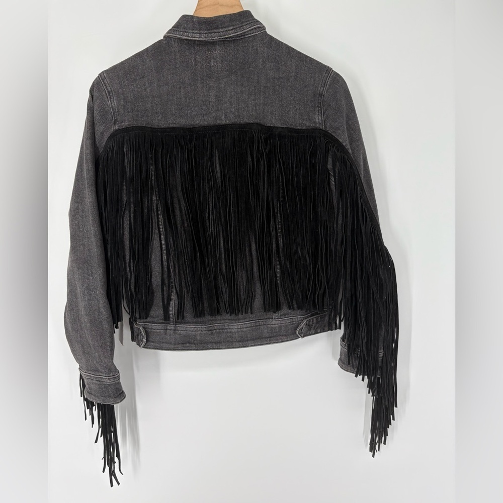 Judy Blue Black Gray Fringe Denim Jacket - Picture 6 of 11
